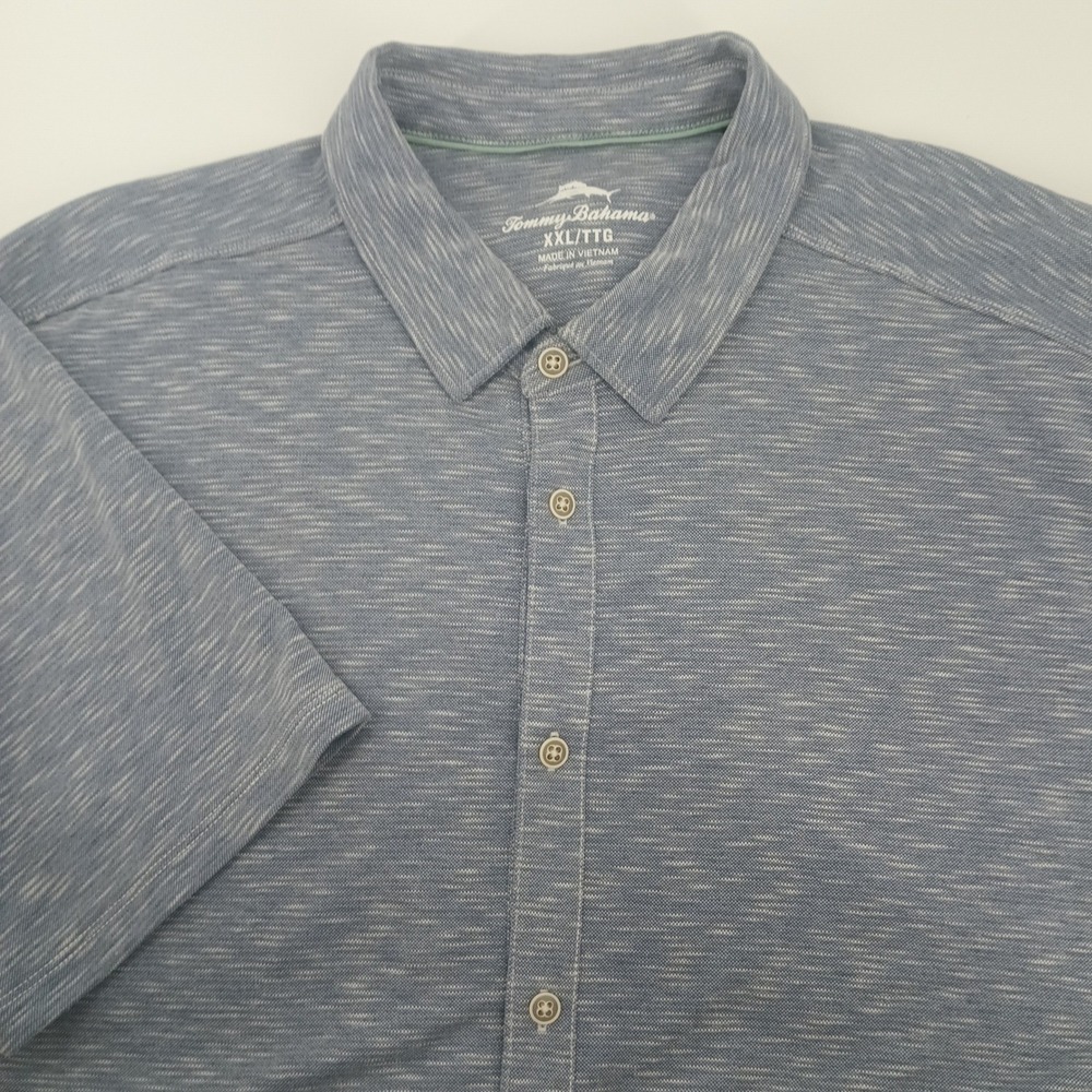 Tommy Bahama Mens XXL Blue Space Dye Tencel Modal Short Sleeve Button Down Shirt